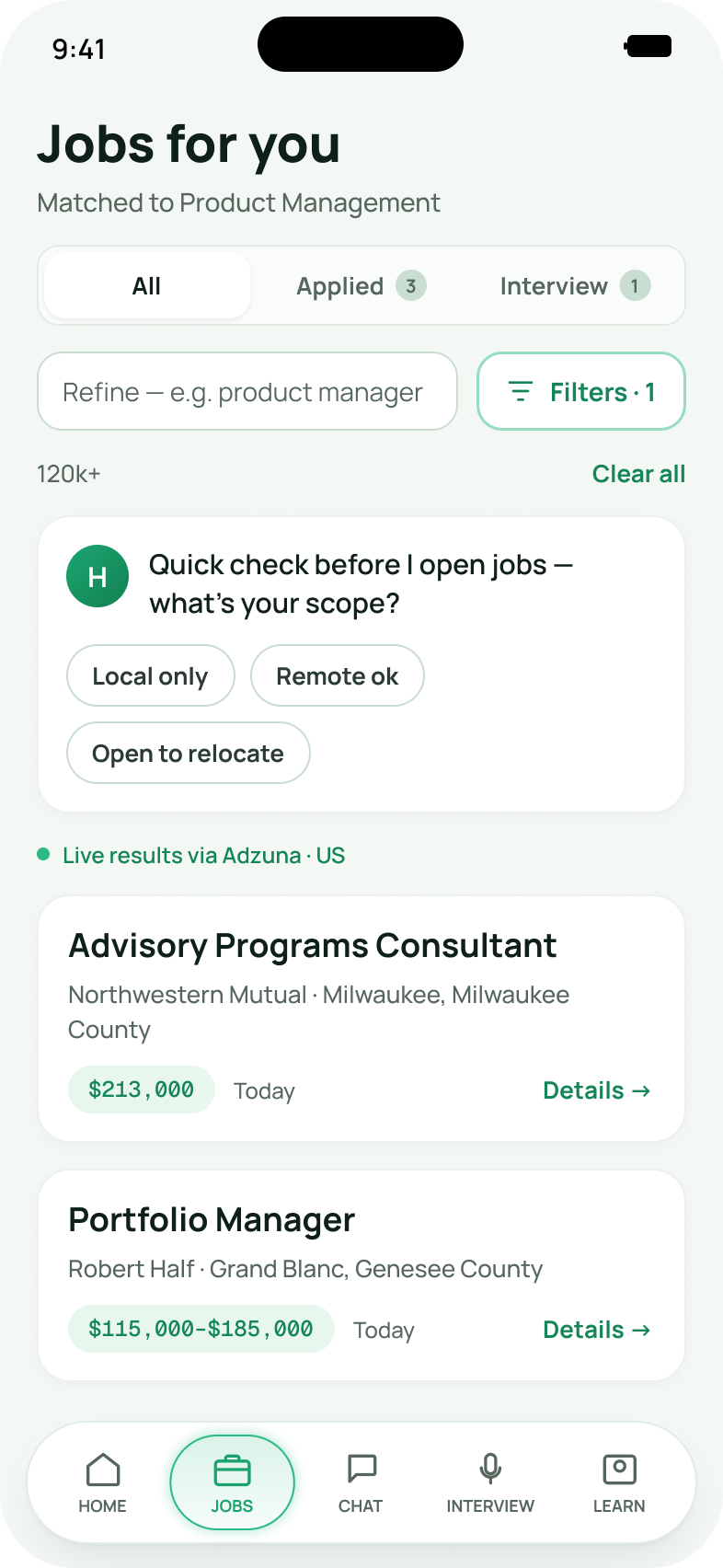Applications — mobile screenshot