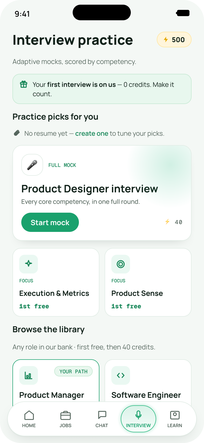 Interview coach — mobile screenshot